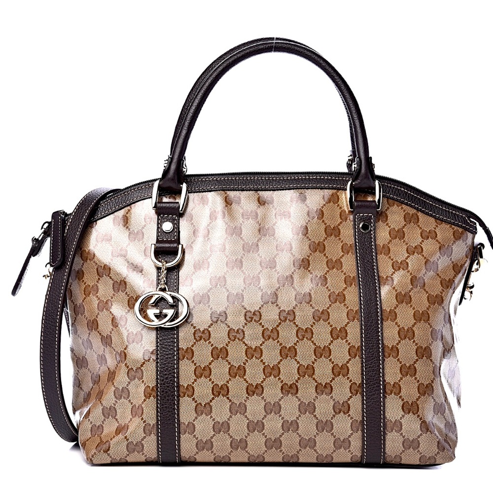 Crystal Monogram Medium GG Charm Dome Satchel Dark Brown